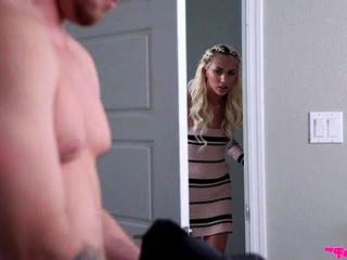Tanned coed Hime Marie gets a glimpse of her stepbrothers